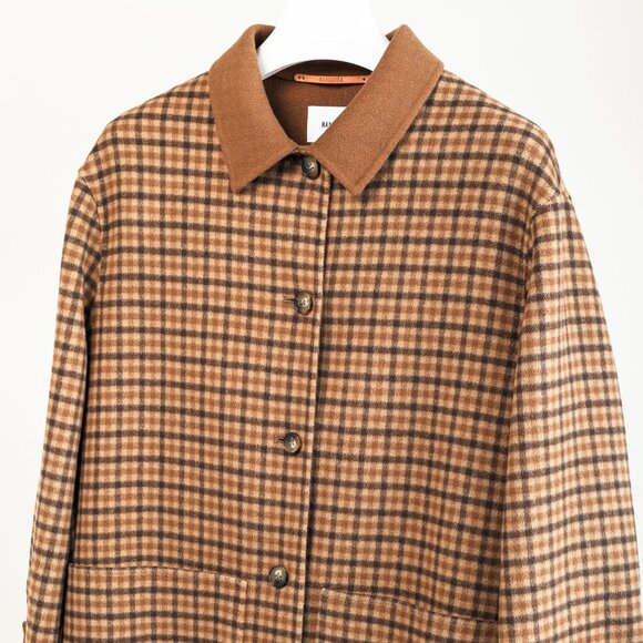 Nanushka Marzy Brown & Beige Fringed Checked Wool-Blend Coat - Picture 4 of 14